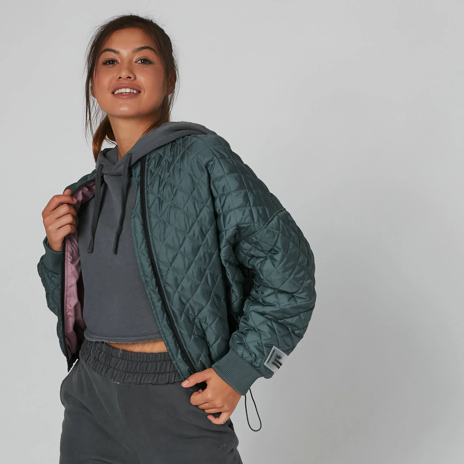Oversized Quilted Bomber Jacket - Grå - XS Bild 1