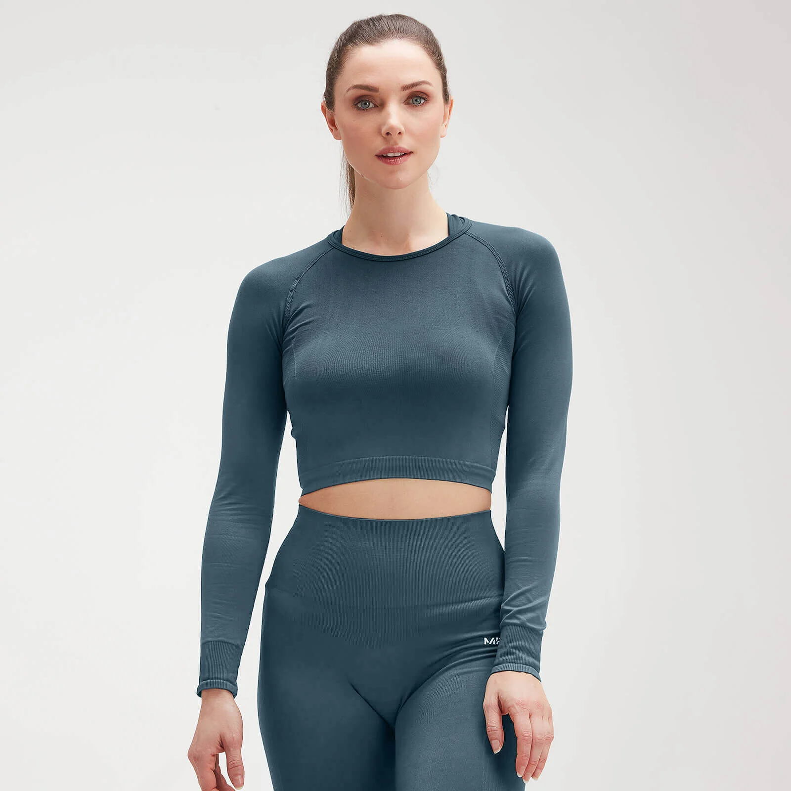 MP Shape Seamless Ultra Long Sleeve Crop Top för kvinnor – Mörkblå - XXS Bild 1
