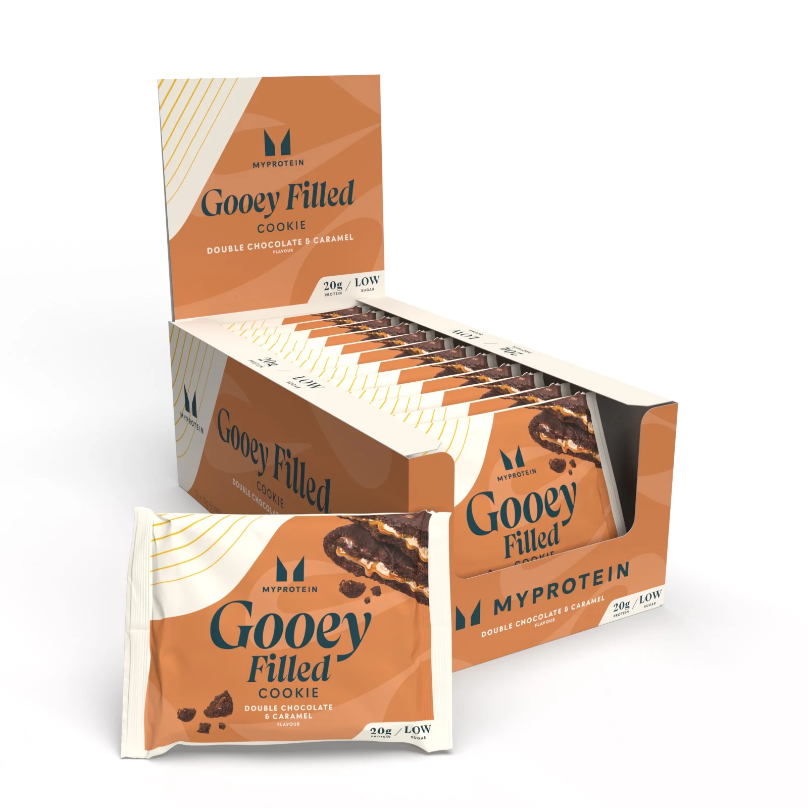 Baked Protein Cookie - 12 x 75g - Double Chocolate and Caramel (Gooey Filled) Bild 1