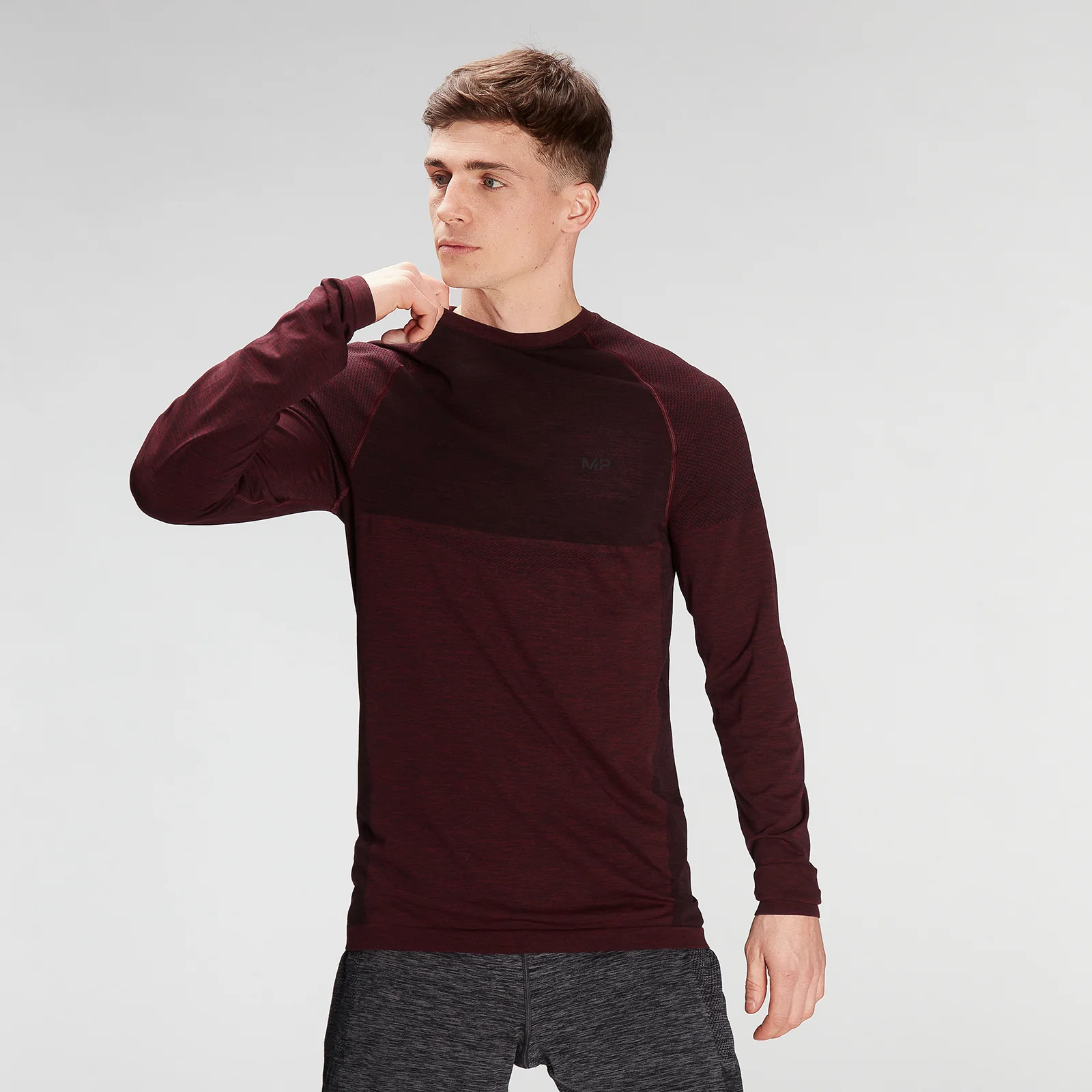 MP Men's Essential Seamless Long Sleeve Top- Washed Oxblood Marl - XXS Bild 1