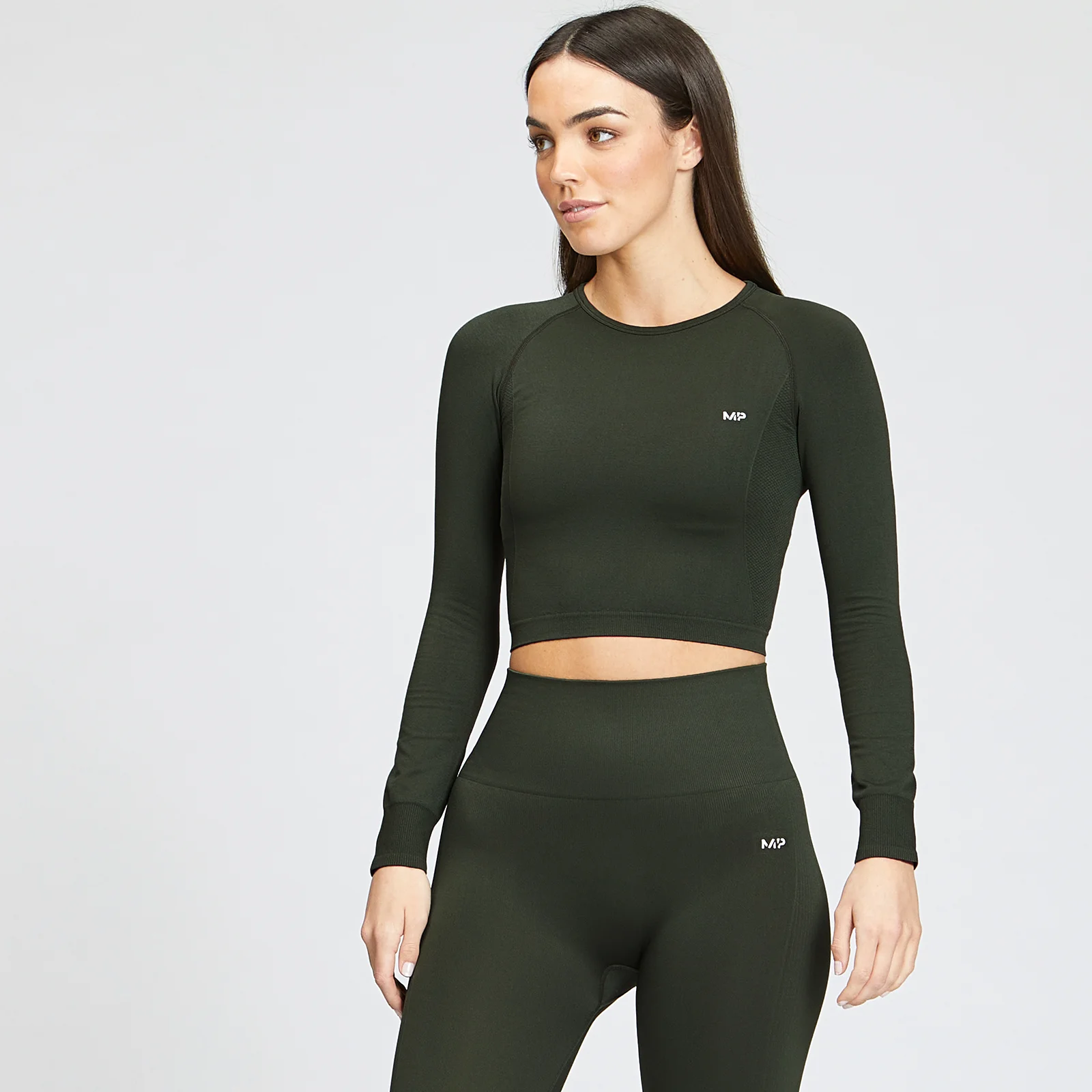 MP Women's Shape Seamless Long Sleeve Crop Top - Vine Leaf - XXS Bild 1