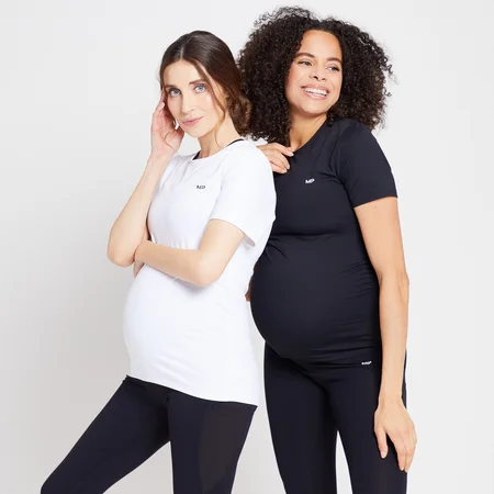 MP Women's Power Maternity Short Sleeve Top Multipack – Svart/vit