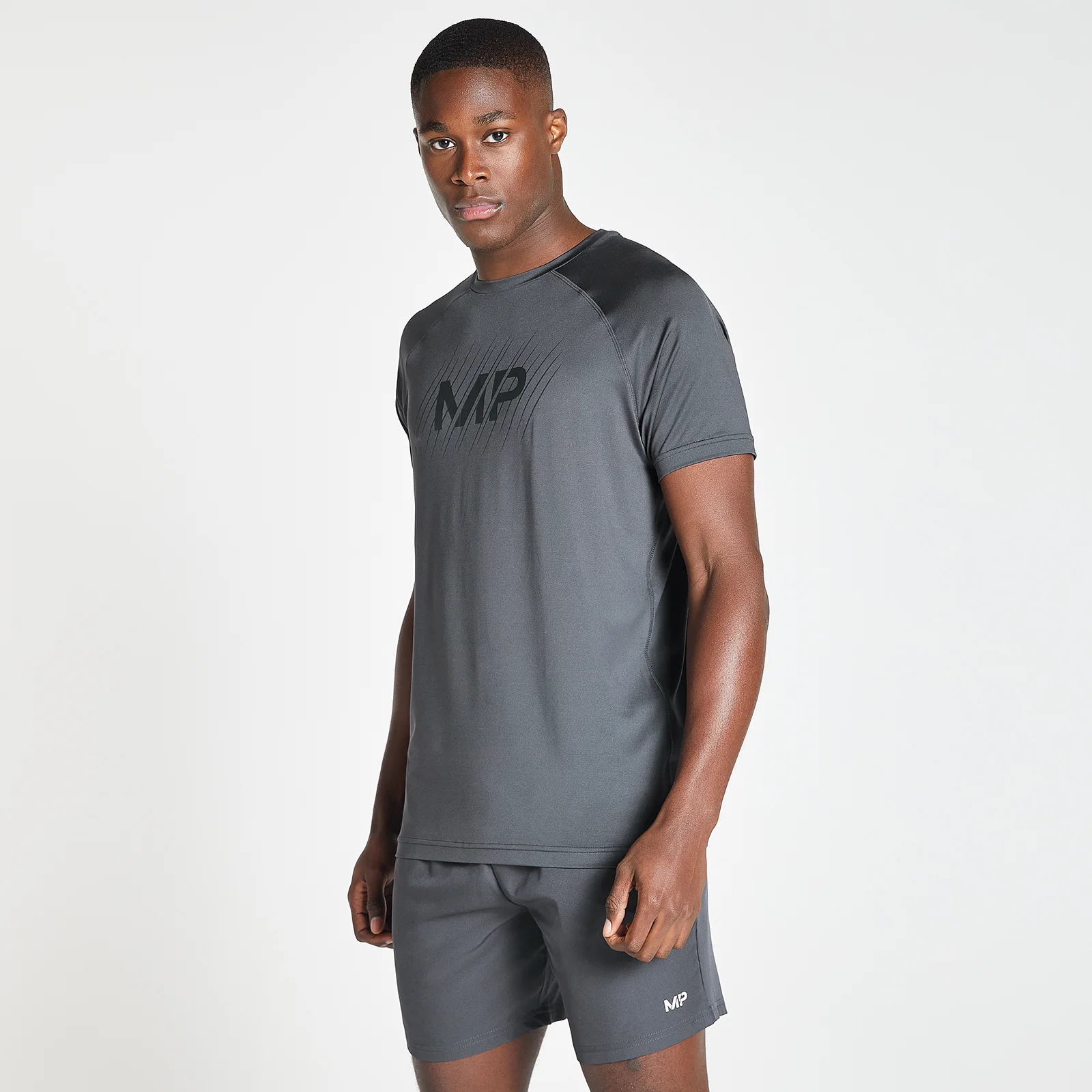 MP Men's Linear Line Graphic Essentials Training Short Sleeve T-Shirt - Gun Metal - XXS Bild 1