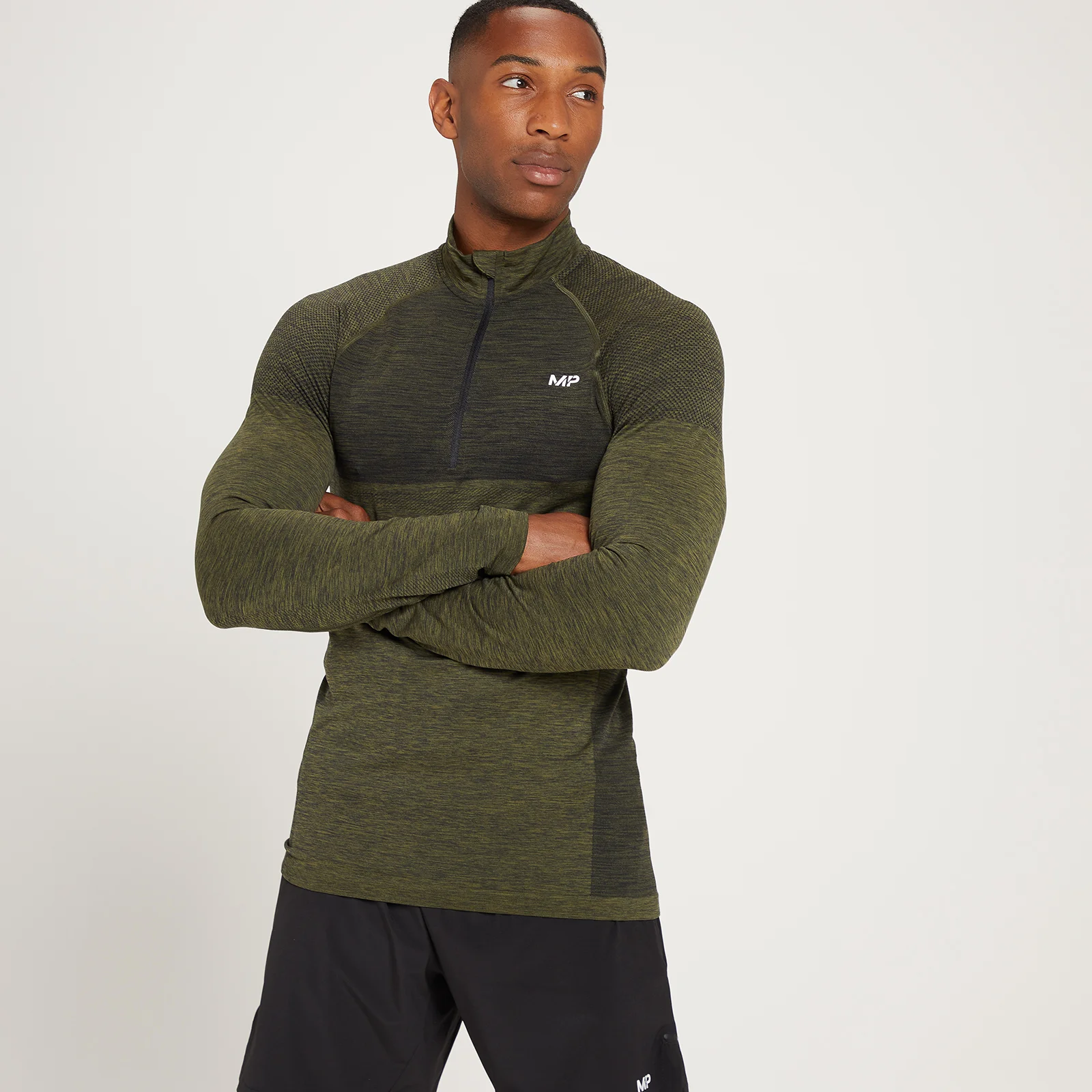 MP Men's Essential Seamless 1/4 Zip Top – Mörkgrön - XS Bild 1