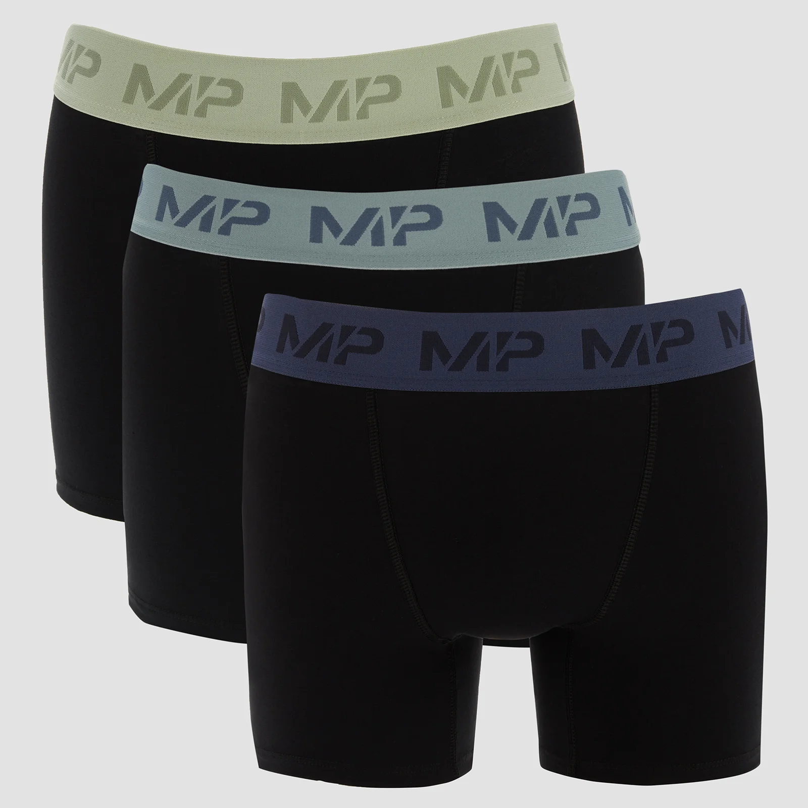 MP Boxershorts med färgat midjeband för män (3-pack) - Svart/Grön/Blå/Ljusblå - XXS Bild 1
