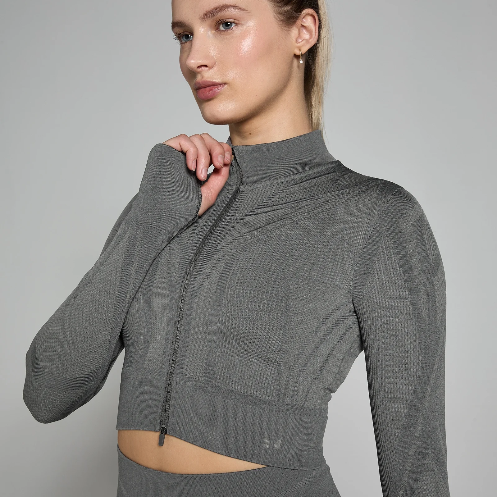 MP Women's Tempo Ultra Geometric Crop Seamless Jacket – Carbon - XS Bild 1