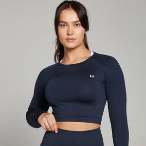 MP Women's Shape Seamless Long Sleeve Crop Top – Navy - Size S