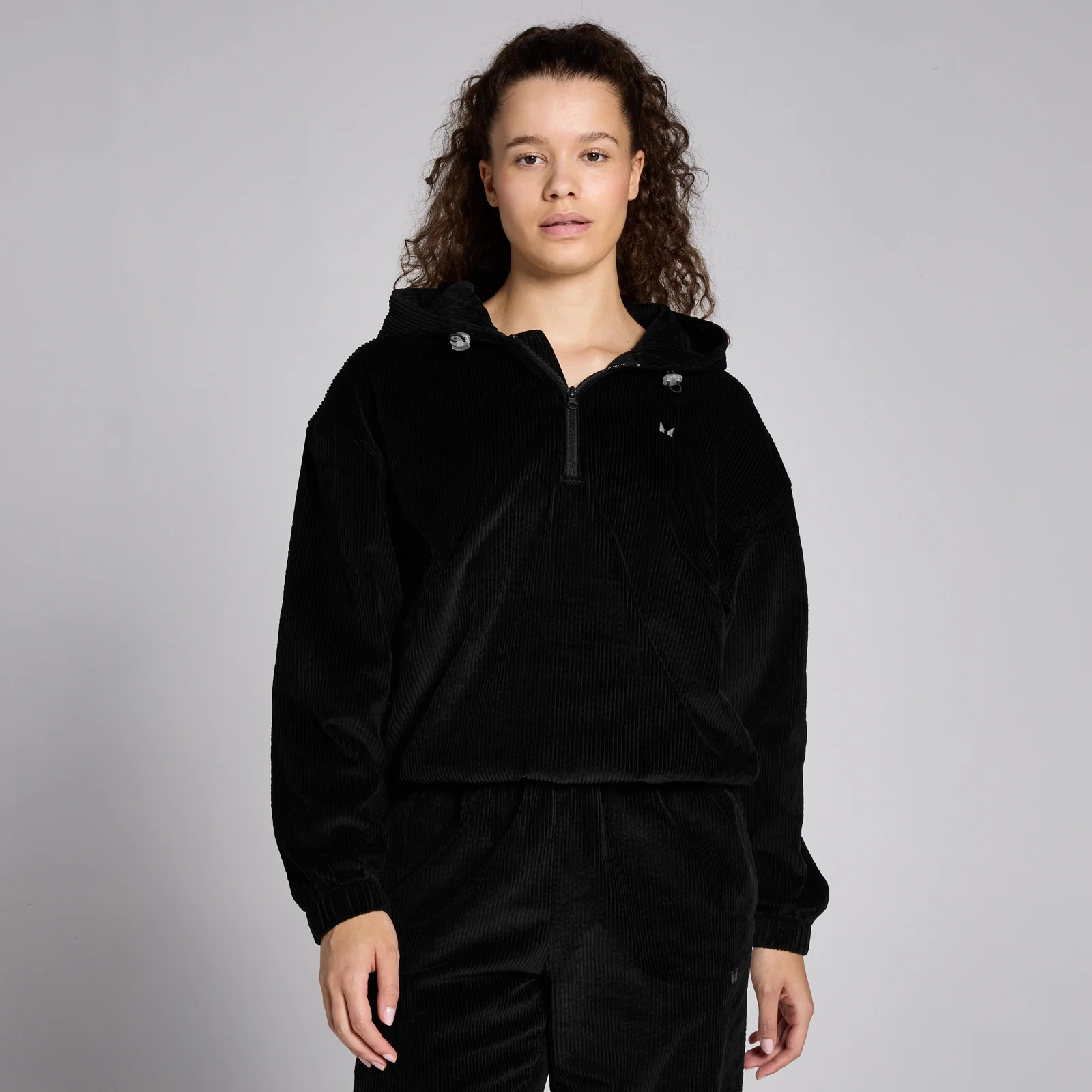MP Women's Lifestyle Corduroy 1/4 Zip Hoodie – Black - XS Bild 1