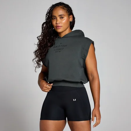 MP Women's Origin Cropped Sleeveless Hoodie – Washed Black