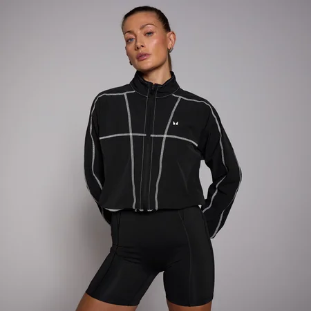 MP Women's Tempo Cropped Contrast Stitch Windbreaker – Black
