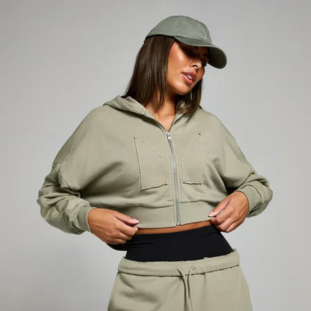 MP Women's Cropped Applique Zip Through Hoodie – Deep Sage