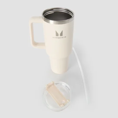 Myprotein Metallflaska med Sidohandtag och Sugrör 1200ml - Natural Cream Bild 6