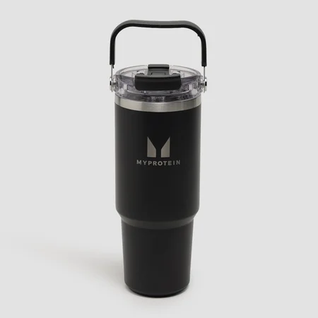 Myprotein Återvunnen Metall Vattenflaska med Handtag och Sugrör 900ml - Svart