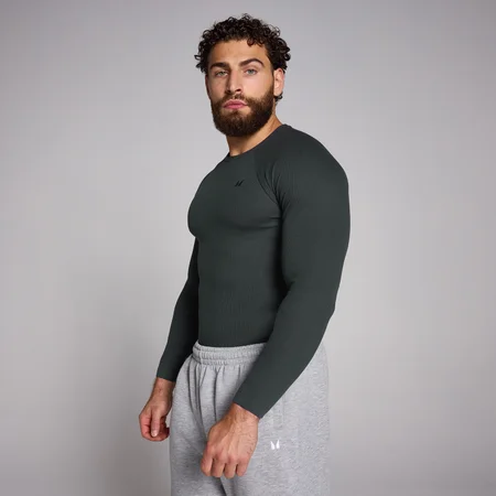 MP Men's Origin Ribbed Muscle Fit Long Sleeve Top – Washed Black