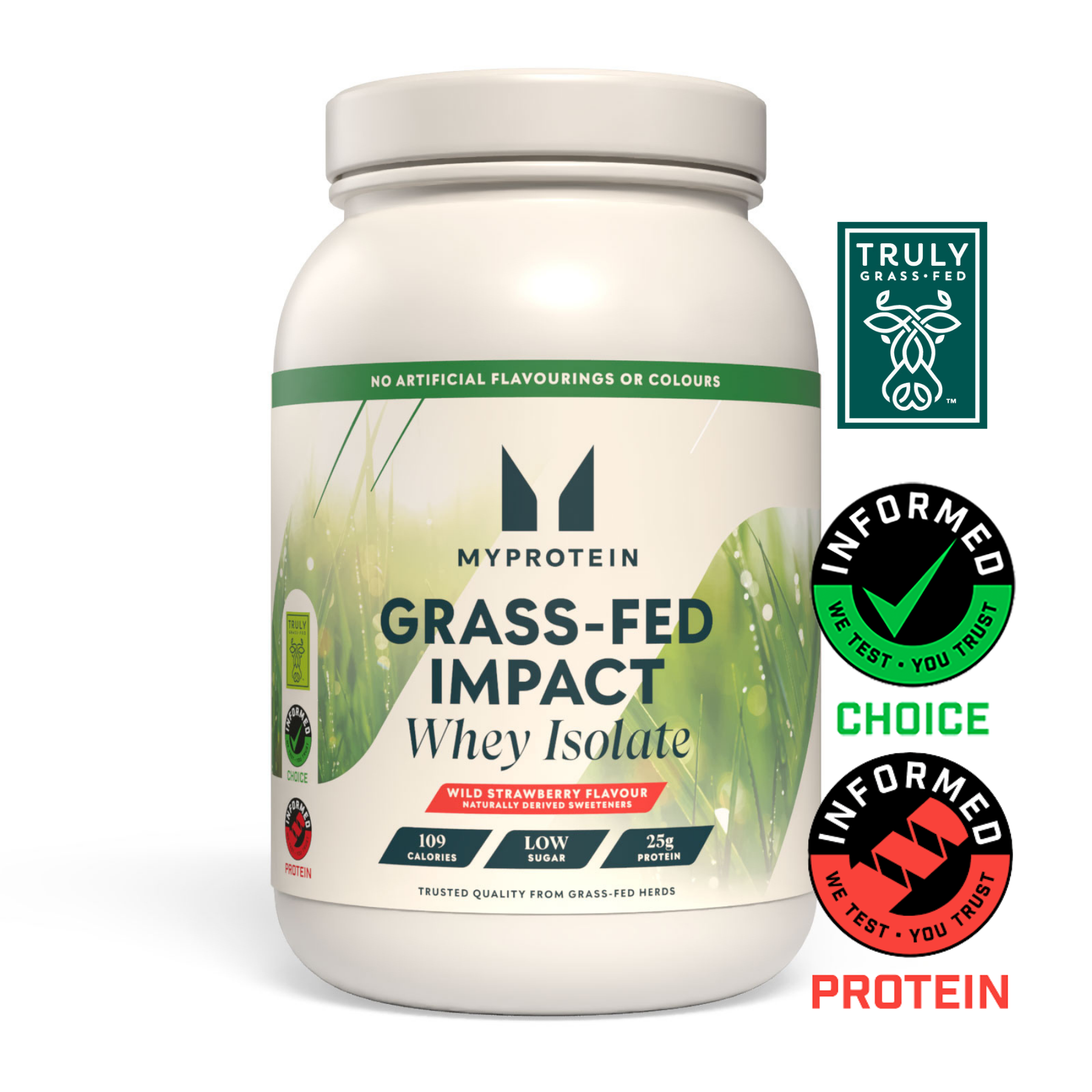Myprotein Impact Whey Isolate, Grass Fed Wild Strawberry (naturally derived sweeteners), 1kg Bild 1