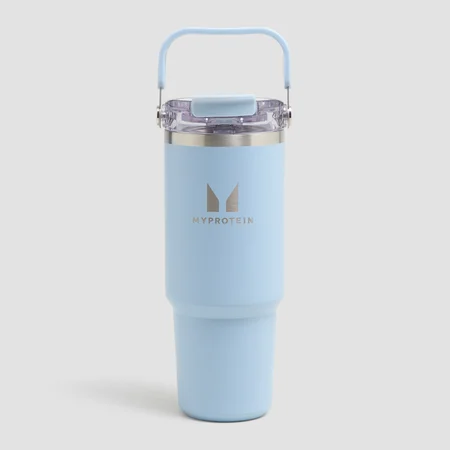 Myprotein Återvunnen Metall Vattenflaska med Handtag och Sugrör 900ml - Babyblå
