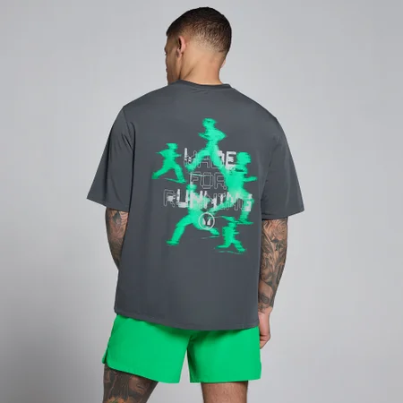 MP Herr Velocity Grafisk Cotton Modal T-Shirt - Mörkgrå / Grön