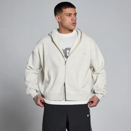 MP Lift Oversized Loopback 2 Way Zip huvtröja för män - Creamy Grey Marl