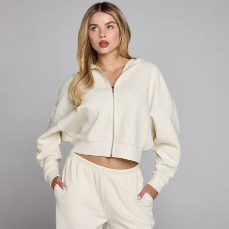 MP Dam Waffle Hoodie med Dragkedja - Ivory