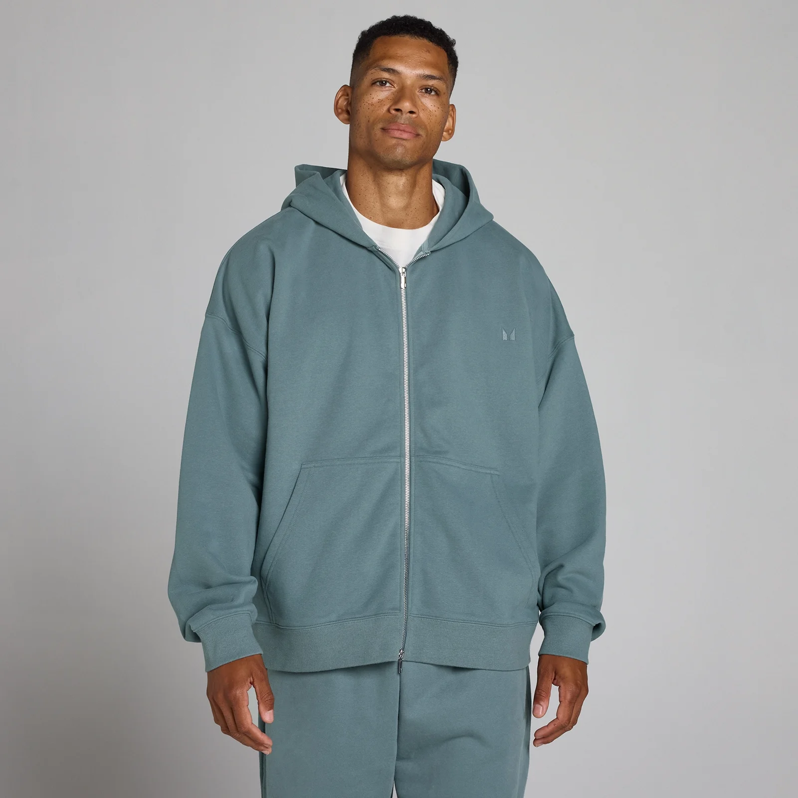 Oversized huvtröja med dubbelriktat blixtlås - Future Blue - L Bild 1