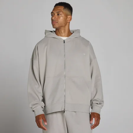 Oversized Huvtröja med tvåvägs blixtlås - Chalk Grey