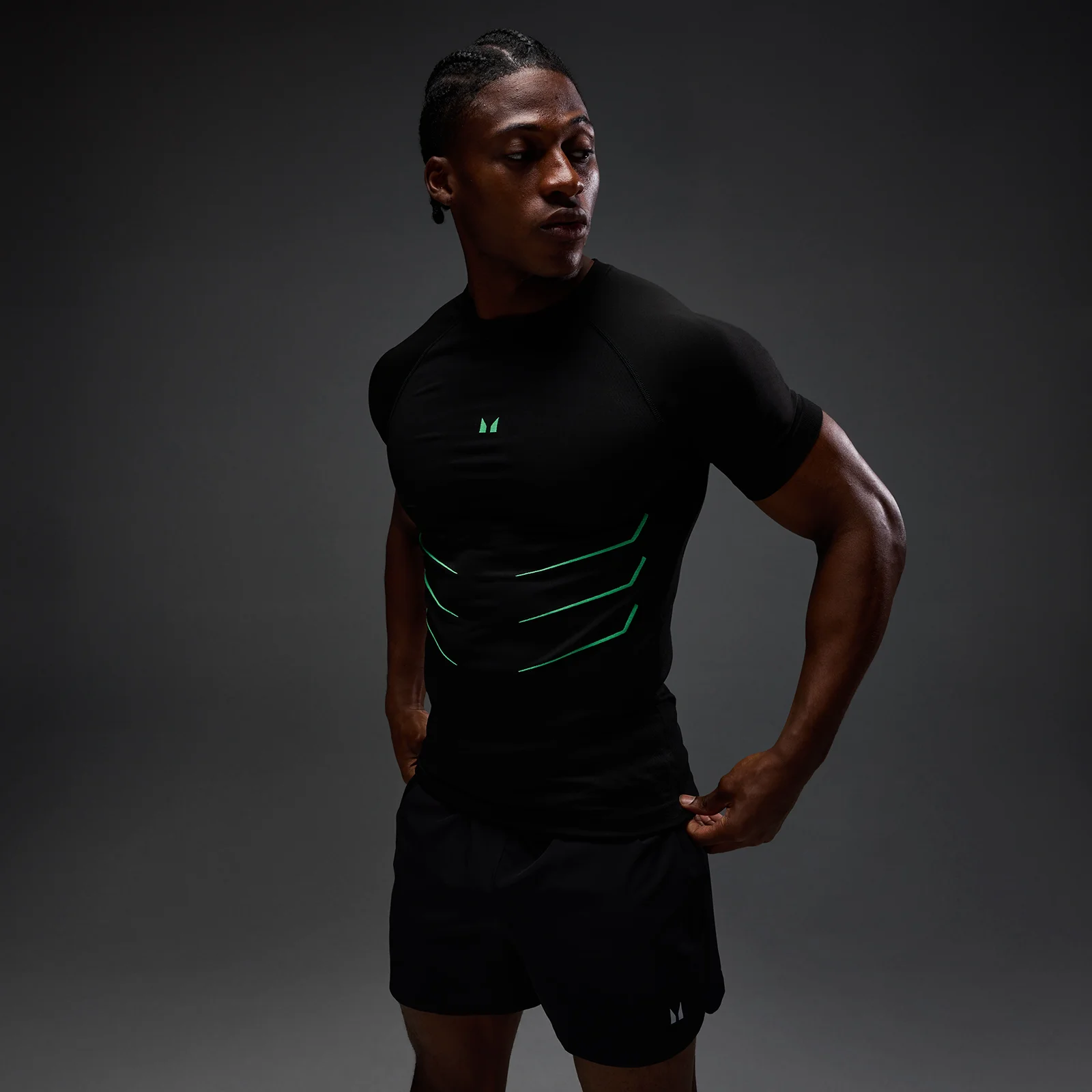 MP Hero Muscle Fit sömlös t-shirt för män - Washed Black/Alpha Green - XS Bild 1