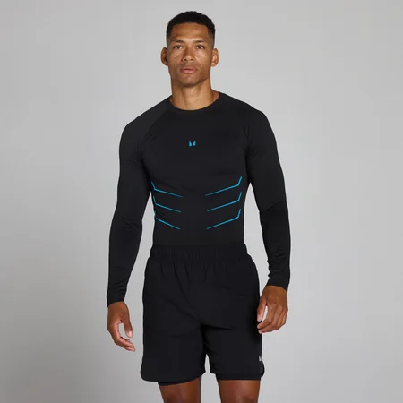 Lift Muscle Fit sömlös tröja med långa ärmar - Washed Black/Power Blue