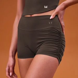 MP Women's Tempo Side Scrunch Booty Short - Kakao - Size XS