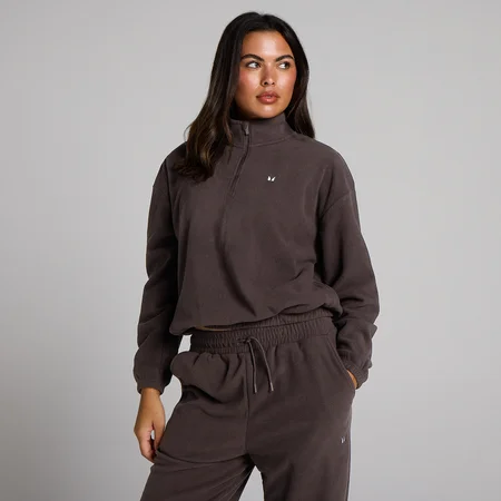 MP Fleece-tröja med hög krage och kvartsdragkedja för kvinnor - Kakao
