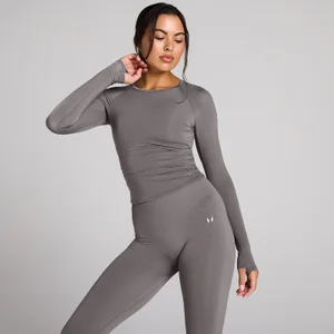 MP Women's Tempo transparent rynkad långärmad topp - Mörk tryffel - Size XS
