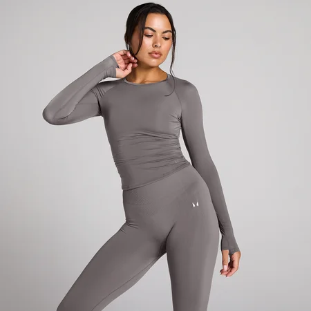 MP Women's Tempo transparent rynkad långärmad topp - Mörk tryffel