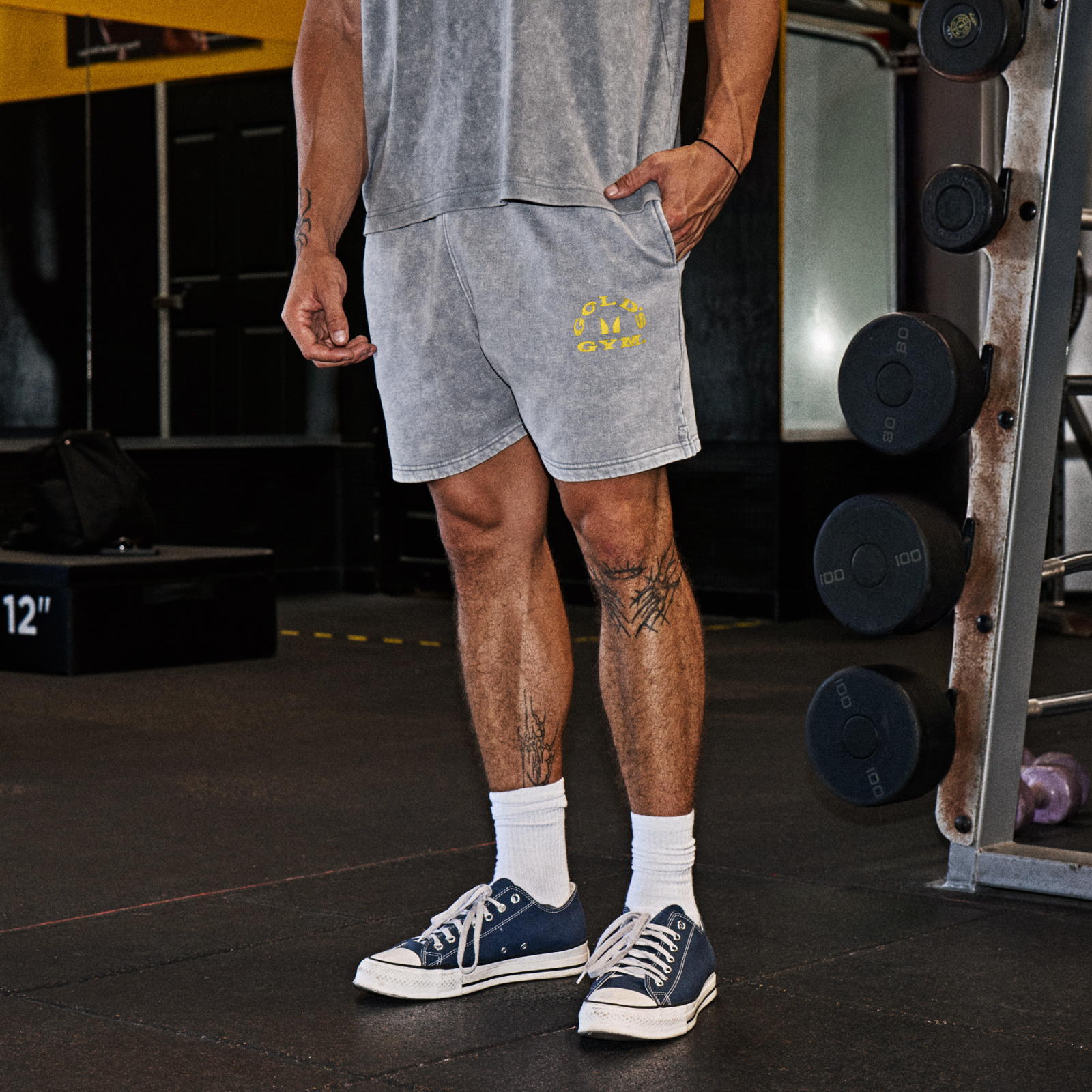 MP X Gold's Herr Washed Graphic Oversized Sweat Shorts - Steel Blue - XS Bild 1